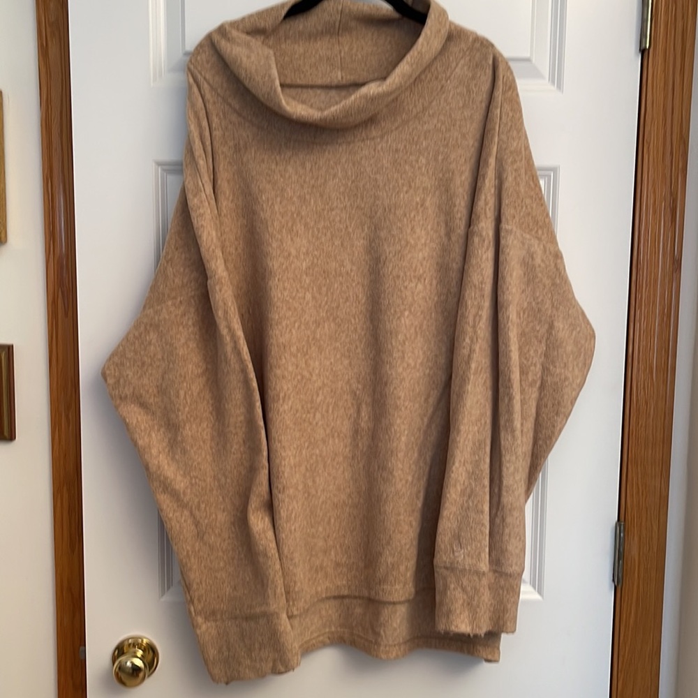 Tan high low cowl neck tunic